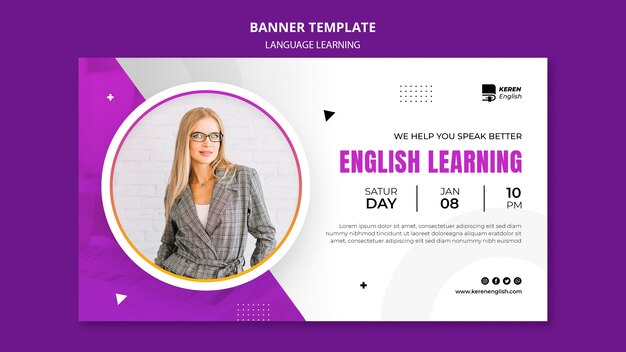 Plantilla de aprendizaje de idiomas de diseño plano
