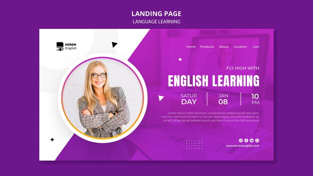 Plantilla de aprendizaje de idiomas de diseño plano