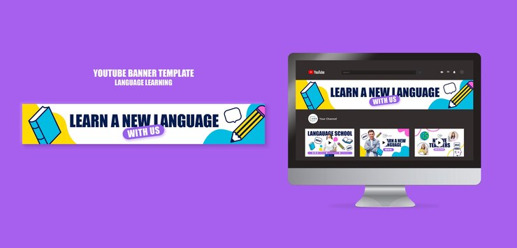 PSD gratuito plantilla de aprendizaje de idiomas de diseño plano