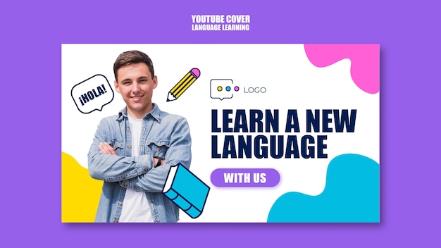 PSD gratuito plantilla de aprendizaje de idiomas de diseño plano