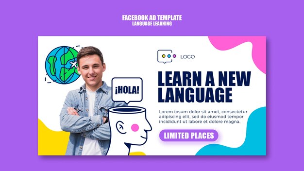 Plantilla de aprendizaje de idiomas de diseño plano