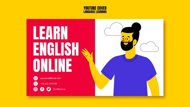 Plantilla de aprendizaje de idiomas de diseño plano