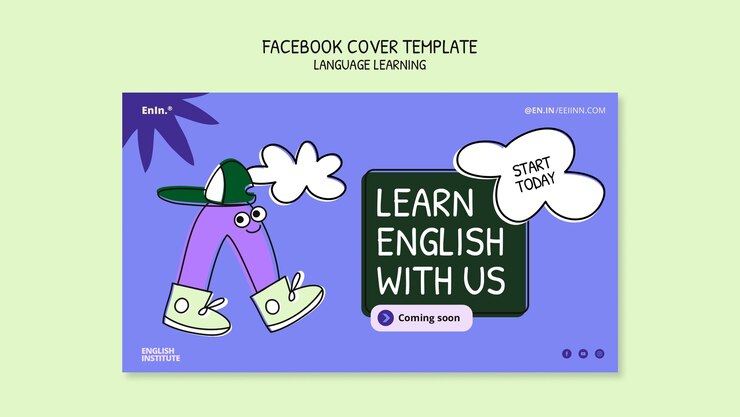 PSD gratuito plantilla de aprendizaje de idiomas de diseño plano