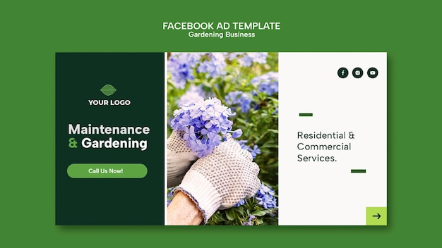 PSD gratuito plantilla de arte de anuncio de facebook de jardinería de diseño plano