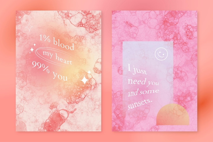 PSD gratuito plantilla de arte de burbuja estética psd con conjunto doble de cartel de cita de amor