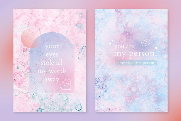 Plantilla de arte de burbuja estética psd con conjunto doble de cartel de cita de amor