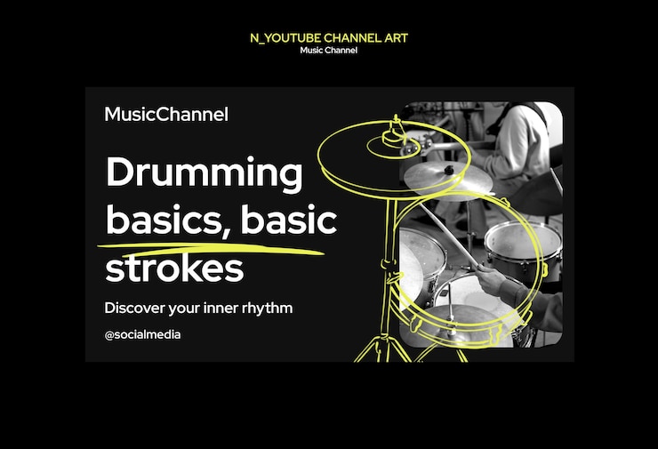 PSD gratuito plantilla de arte del canal de música de youtube