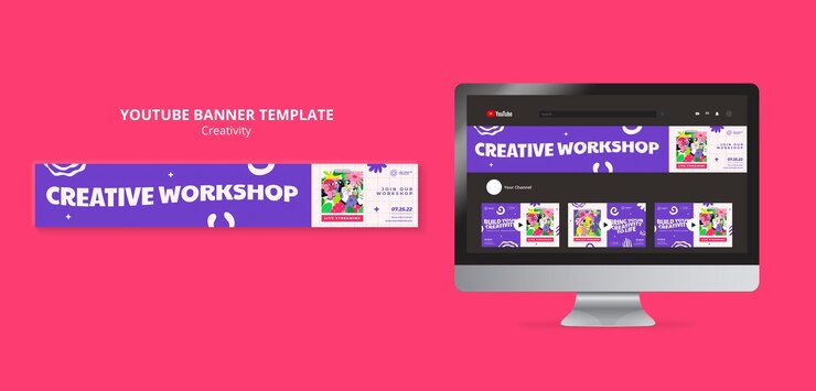 PSD gratuito plantilla de arte de canal de youtube de creatividad de diseño plano