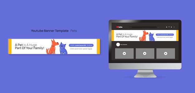 PSD gratuito plantilla de arte de canal de youtube de mascota de diseño plano