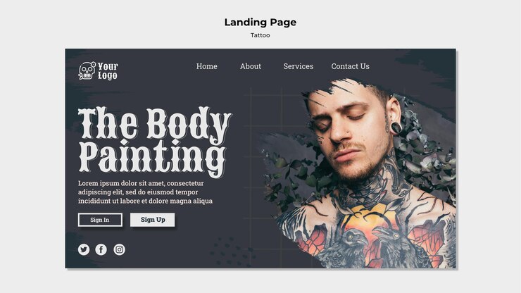 PSD gratuito plantilla de artista del tatuaje de página de destino