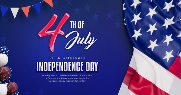 Plantilla de bandera del Día de la Independencia de Estados Unidos del 4 de julio con bandera realista de los Estados Unidos