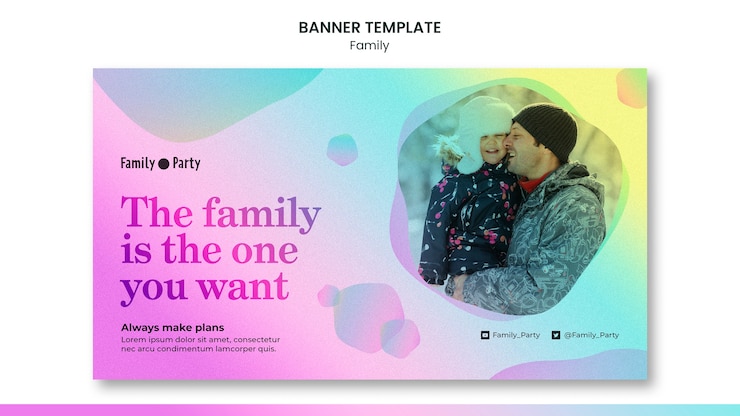 PSD gratuito plantilla de bandera de familia de diseño plano