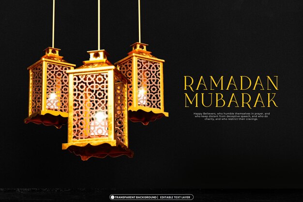 plantilla de bandera de Ramadán Mubarak 3d con objetos de decoración islámica