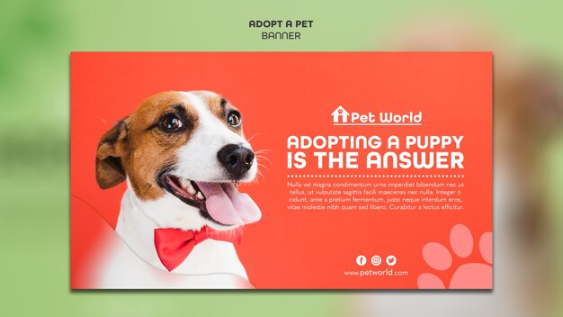 Plantilla de banner para adopción de mascotas con perro