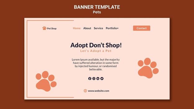 Plantilla de banner para adopción de mascotas.