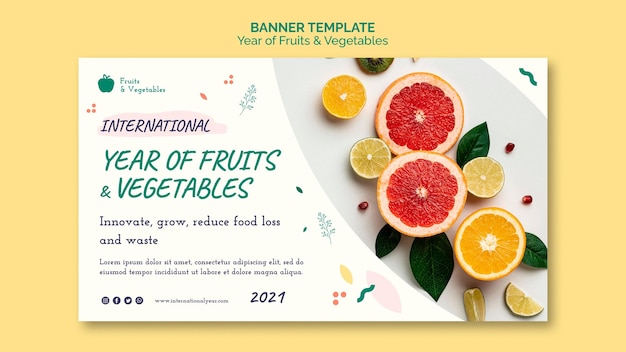 Plantilla de banner de año de frutas y verduras