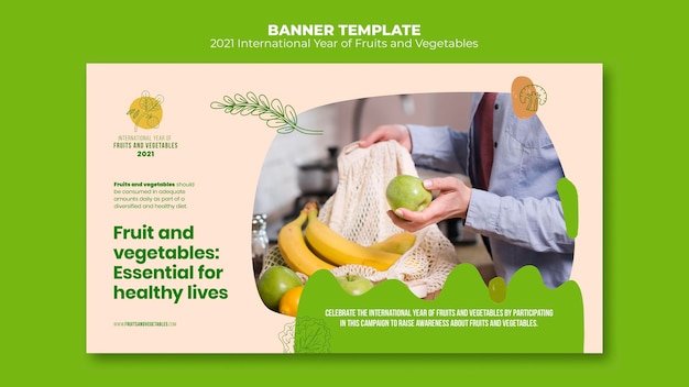 PSD gratuito plantilla de banner de año de frutas y verduras