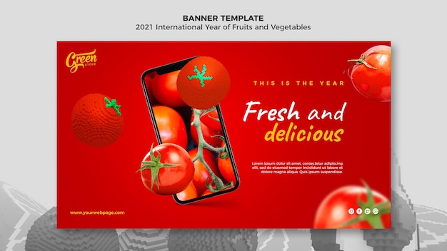 Plantilla de banner de año de frutas y verduras