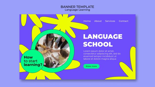 Plantilla de banner de aprendizaje de idiomas