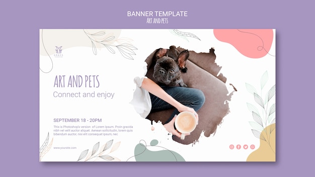 Plantilla de banner de arte y mascotas