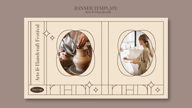 Plantilla de banner de artes y artesanías dibujadas a mano