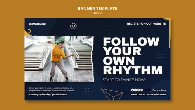 PSD gratuito plantilla de banner de baile de diseño plano