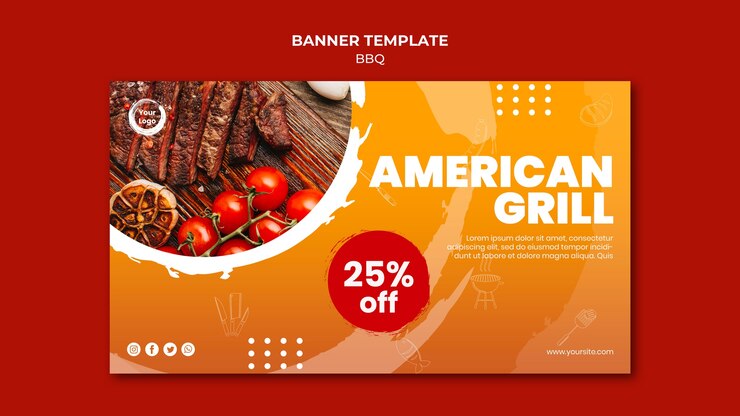 PSD gratuito plantilla de banner de barbacoa y parrilla americana