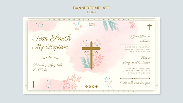 Plantilla de banner de bautismo de diseño de acuarela