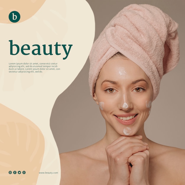 Plantilla de banner de belleza con una mujer