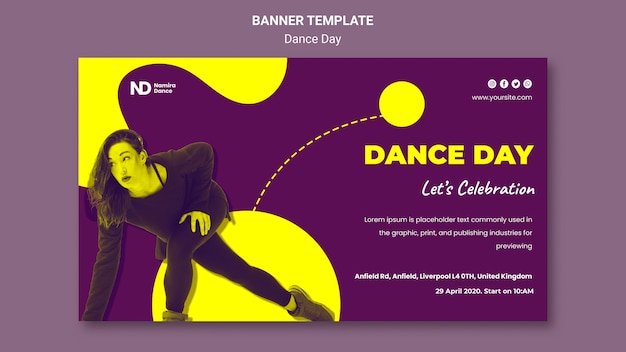 PSD gratuito plantilla de banner bicolor del día de la danza