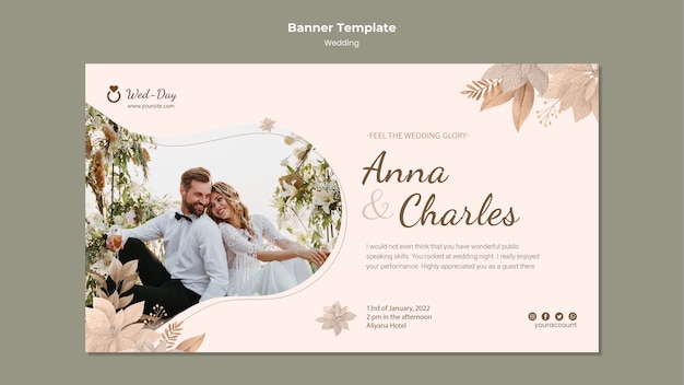 Plantilla de banner de boda floral