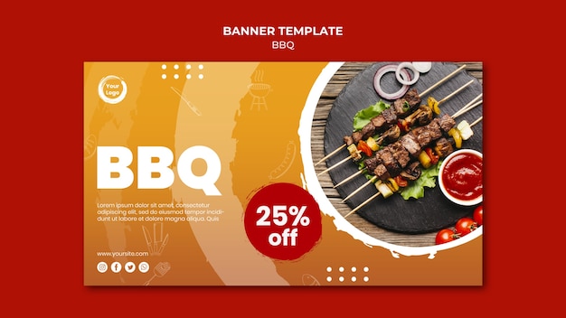 PSD gratuito plantilla de banner de brochetas de carne y verduras