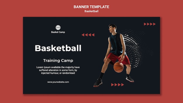 Plantilla de banner para campo de entrenamiento de baloncesto