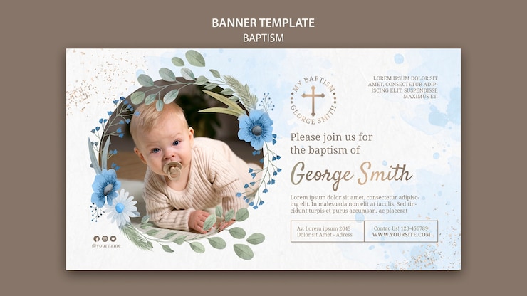 PSD gratuito plantilla de banner de celebración de bautismo floral