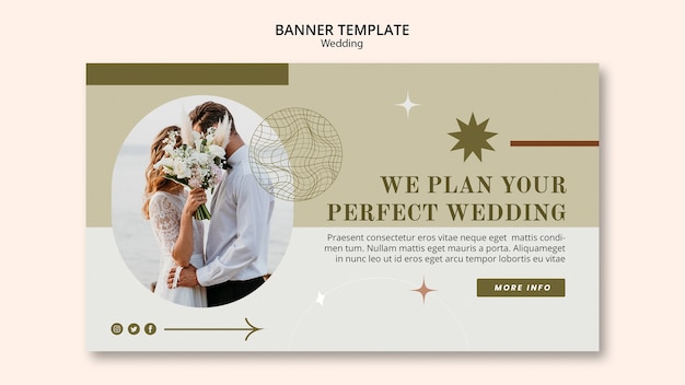 PSD gratuito plantilla de banner de celebración de boda de diseño plano