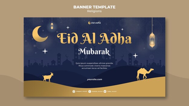 Plantilla de banner para celebración de eid al adha