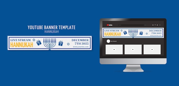 PSD gratuito plantilla de banner de la celebración de hanukkah en youtube