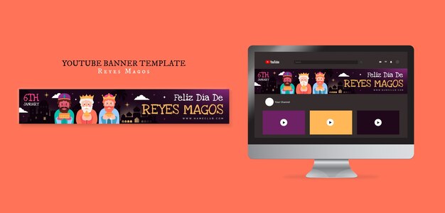 PSD gratuito plantilla de banner de la celebración de reyes magos en youtube