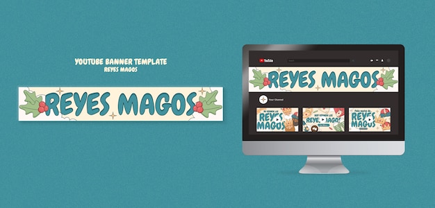 Plantilla de banner de la celebración de reyes magos en youtube