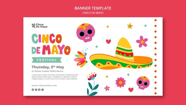Plantilla de banner de cinco de mayo de diseño plano