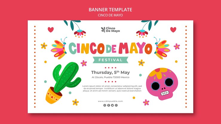 PSD gratuito plantilla de banner de cinco de mayo de diseño plano