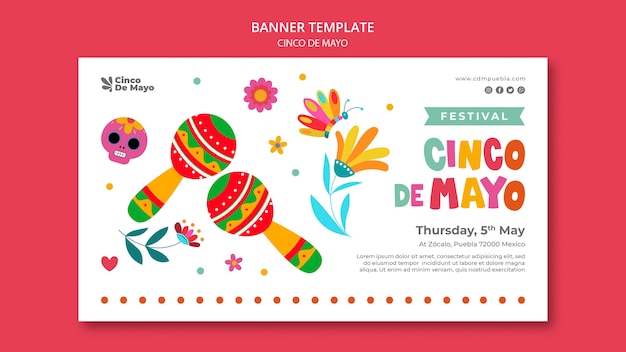 PSD gratuito plantilla de banner de cinco de mayo de diseño plano