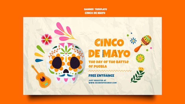 Plantilla de banner de cinco de mayo de diseño plano