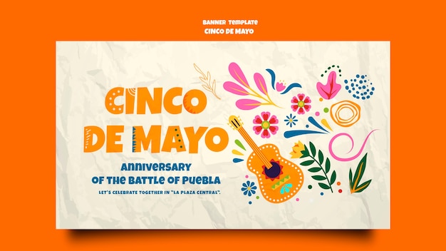 PSD gratuito plantilla de banner de cinco de mayo de diseño plano