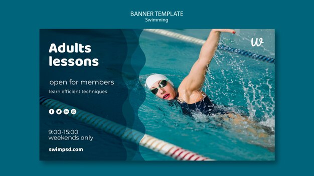 Plantilla de banner de clases de natación para adultos