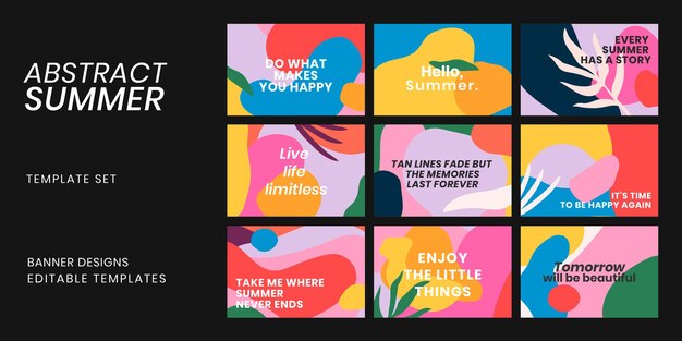 Plantilla de banner colorido psd con conjunto de citas motivacionales