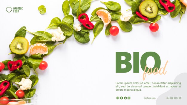Plantilla de banner de comida bio con foto