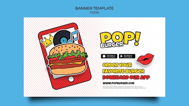 Plantilla de banner de comida pop art