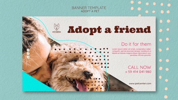 PSD gratuito plantilla de banner con concepto de adopción de mascotas