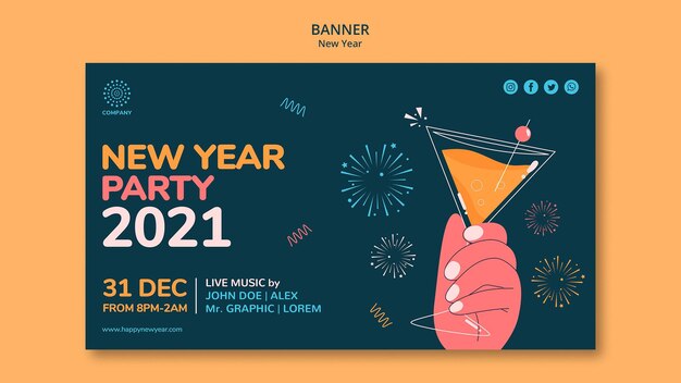 Plantilla de banner de concepto de año nuevo